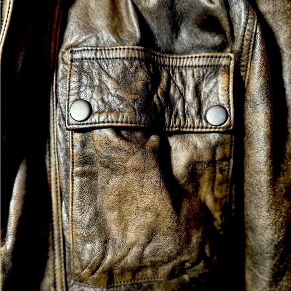 Lucky Brand Black Label Mens Distressed Leather Jacket Medium - Picture 4 of 7
